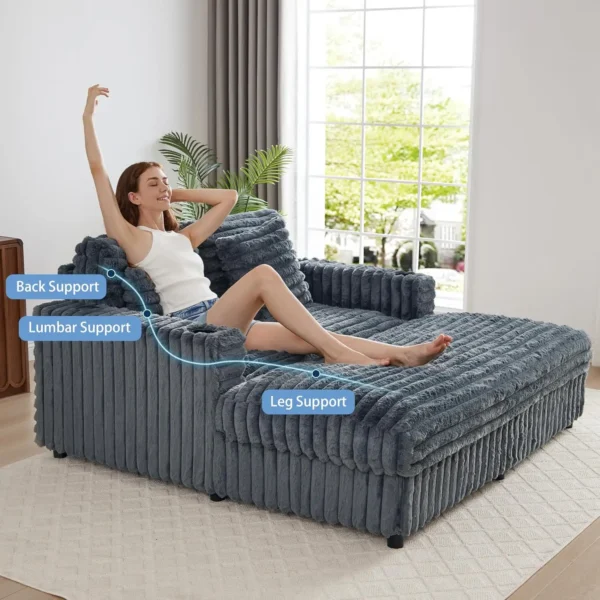 63&rdquo; Plush Faux Rabbit Fur Chaise Loveseat with Charging Station & Cup Holder and Pillows, Upholstered Corduroy Chaise Loveseat