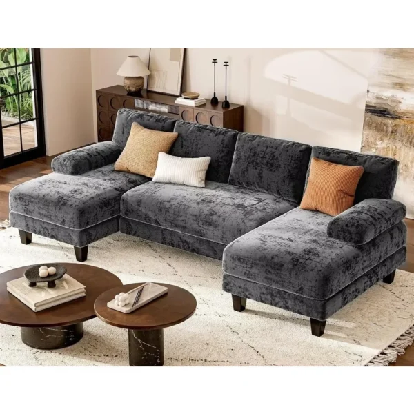 U Shaped Sectional Couches for Living Room 111 Inch Modular Sofa with Double Chaise Large Lounge Couch for Apartment Grey