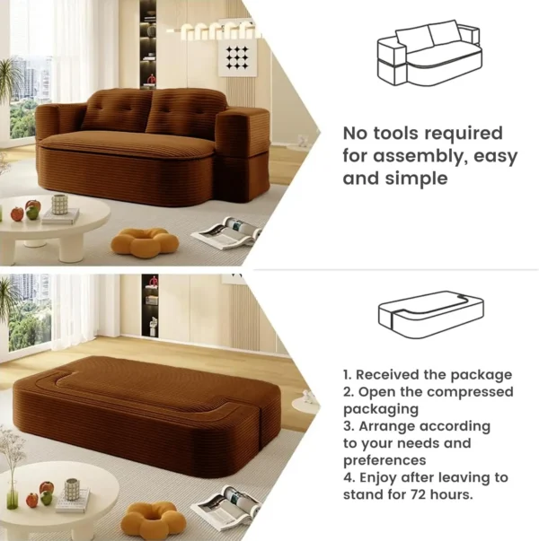 Convertible Folding Sofa Bed 78.9&Prime; Boneless Couch Loveseat Sleeper,2-in-1 Foldable Sofa Bed Memory Foam for Living Room Bedroom