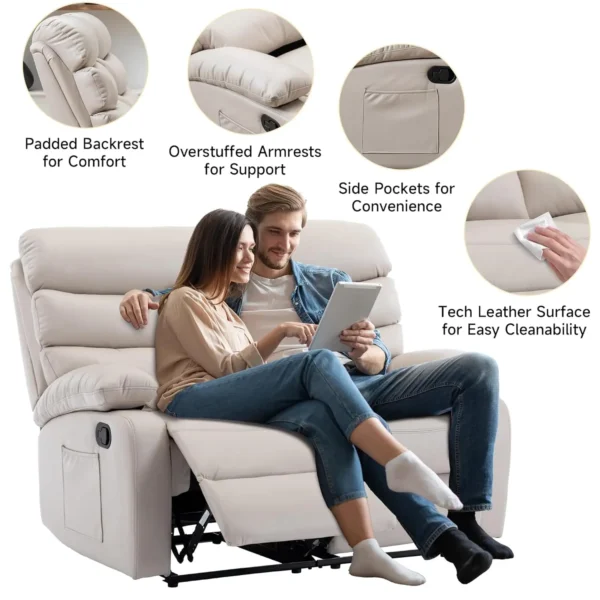 Double Recliner Leather Loveseat Wall Hugger Power Recline Living Room RV Home Theater 2 Seat Beige Customized 