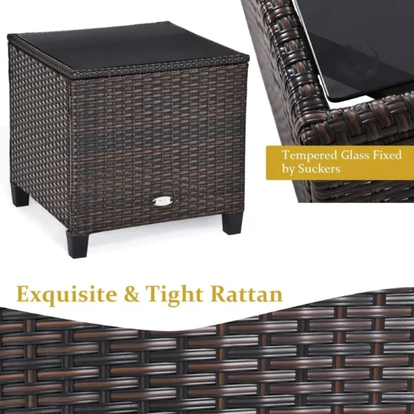 3 Pieces Patio Furniture Set PE Rattan Wicker Outdoor Sofa Set with Washable Cushion and Tempered Glass Tabletop Conversation 