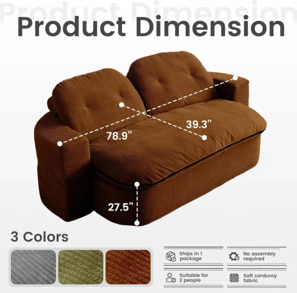 Convertible Folding Sofa Bed 78.9&Prime; Boneless Couch Loveseat Sleeper,2-in-1 Foldable Sofa Bed Memory Foam for Living Room Bedroom