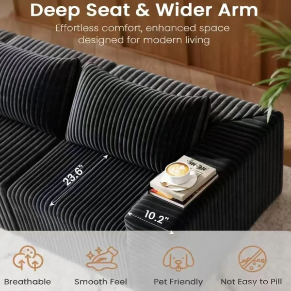 110&Prime; L-Shape Sleeper Sectional, Corduroy Modular Fluffy Couch for Living Room Bedroom Apt, 4 Seats, Grey, Customized