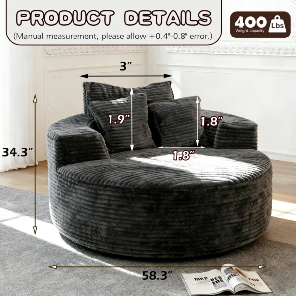 No-Assembly Cloud Sofa 58&Prime; Round Corduroy Couch for Couples, Ultimate Comfort for Your Living Room & Apartment