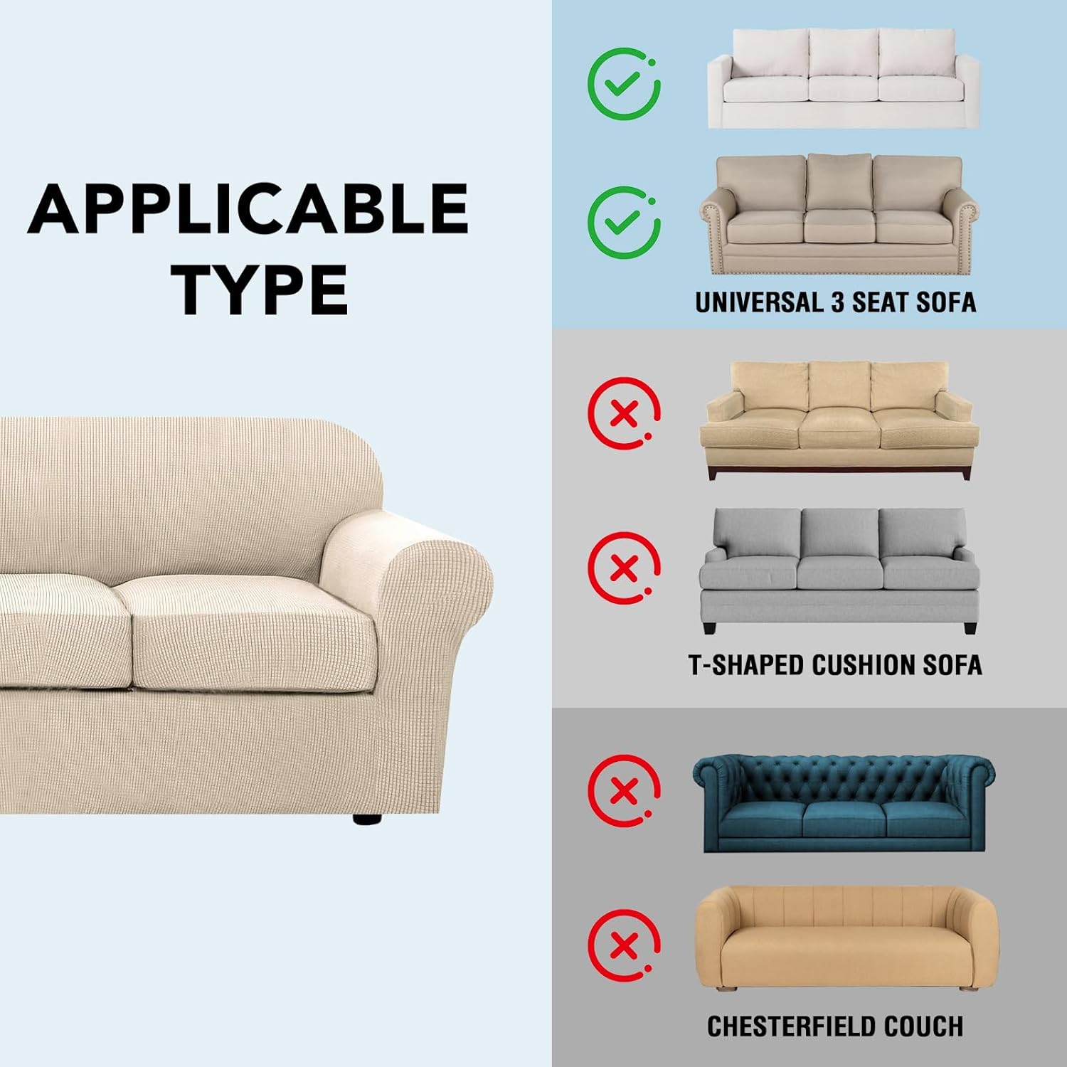  4 Piece Stretch Sofa Covers for 3 Cushion Couch Covers for Living Room Furniture Slipcovers (Base Cover Plus 3 Seat Cushion Covers) Upgraded Thicker Jacquard Fabric (Sofa, Loden Frost)