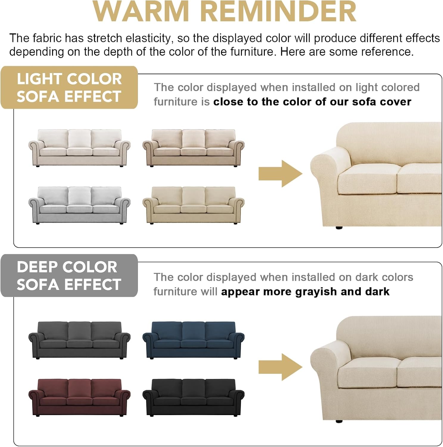  4 Piece Stretch Sofa Covers for 3 Cushion Couch Covers for Living Room Furniture Slipcovers (Base Cover Plus 3 Seat Cushion Covers) Upgraded Thicker Jacquard Fabric (Sofa, Loden Frost)